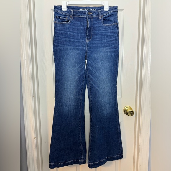 American Eagle Outfitters Denim - American Eagle Super High Rise Flare Medium Wash Blue Jeans Size 12